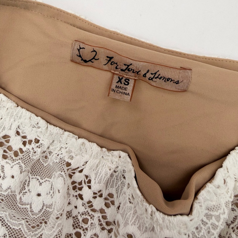 For Love & Lemons Rosalita Sheer Lace Midi Skirt Nude Built-In Snap Bodysuit XS - Picture 7 of 16